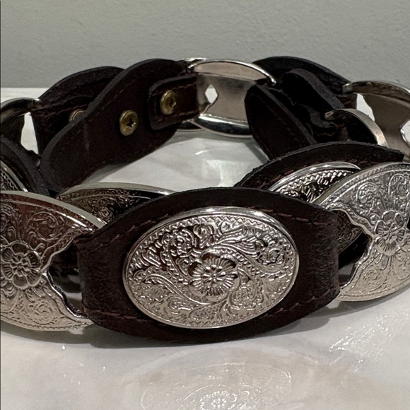 Women’s Brown Genuine Leather Western Cowgirl Belt with Silver Buckle 37 inches - Picture 6 of 8